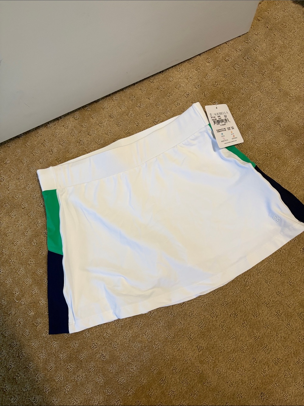 Sofibella white tennis skirt with blue/green piping